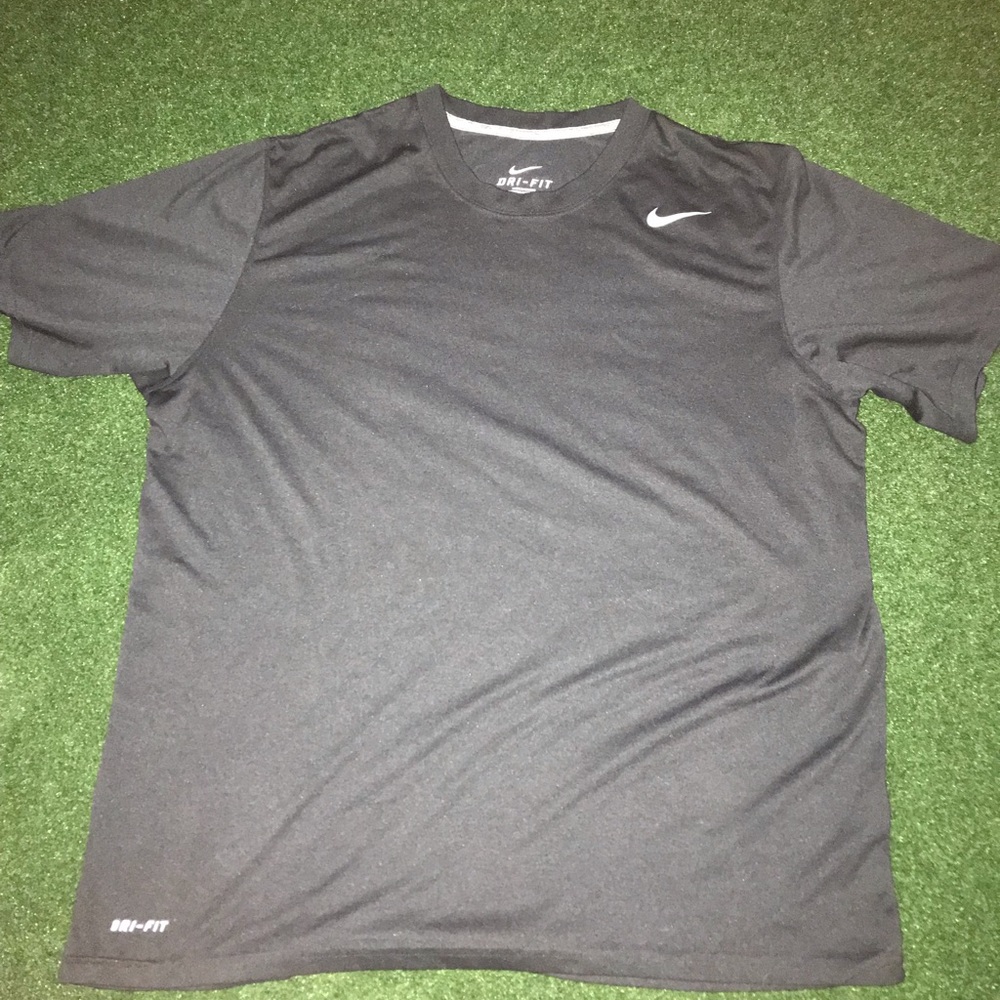 Nike Men’s L Black Dri-Fit T-Shirt White Nike Athletic Logo Short Sleeve Tee
